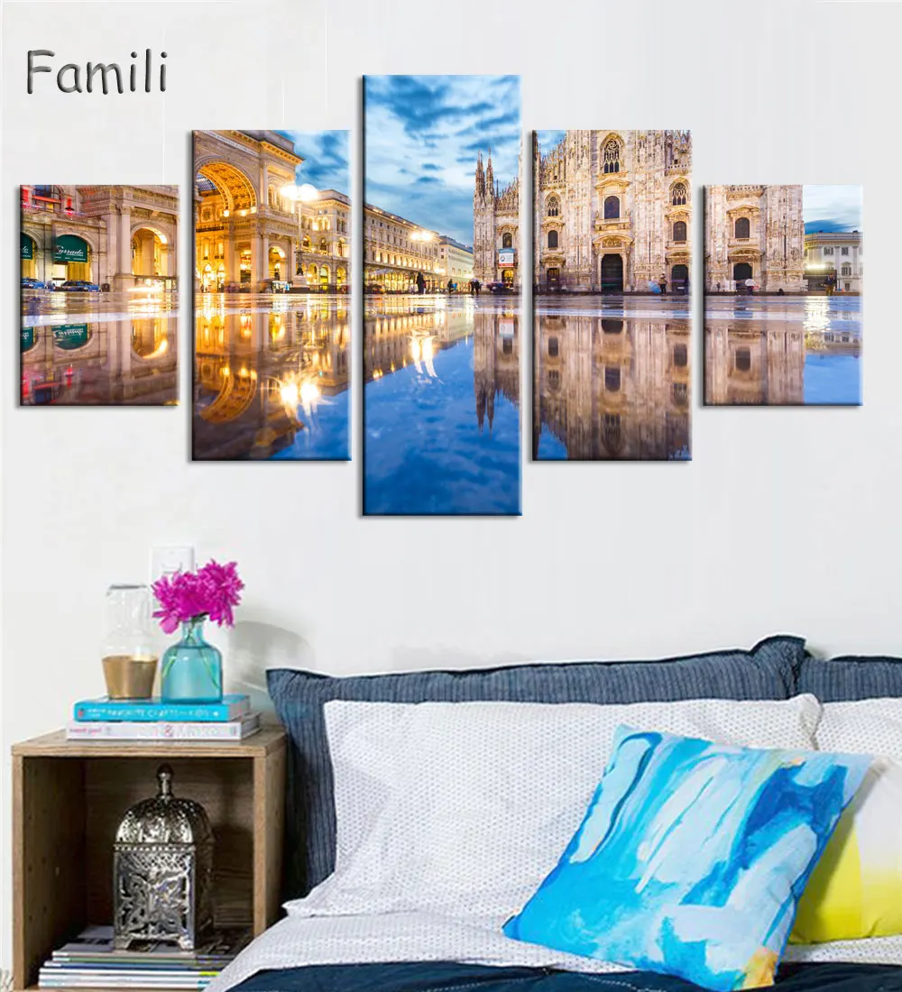 5 pieces of canvas art Rom italy night landscape on canvas HD print modern home decoration living room wall painting artwork