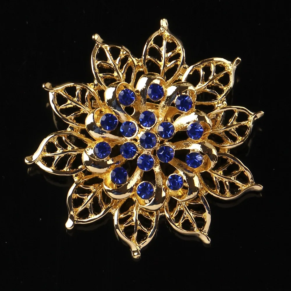 DIEZI Korean Gold Color Blue Crystal Brooches for Wedding Women Party Dress Rhinestone Bridal Bouquet Flower Bowknot Brooch pins