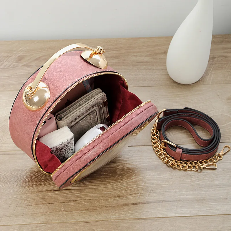 Personalized Funny Real Clock Shape Leather Bag Circular Ladies Handbag Chain Purse Shoulder Bags Crossbody Messenger Bag Bolsa