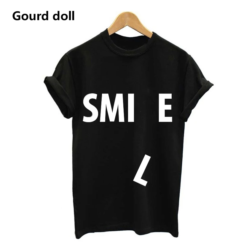 Harajuku SMILE Letter Women O Neck T shirt stampa moda estate maglietta femminile kawaii alfanumerico Harajuku Tumblr top da donna