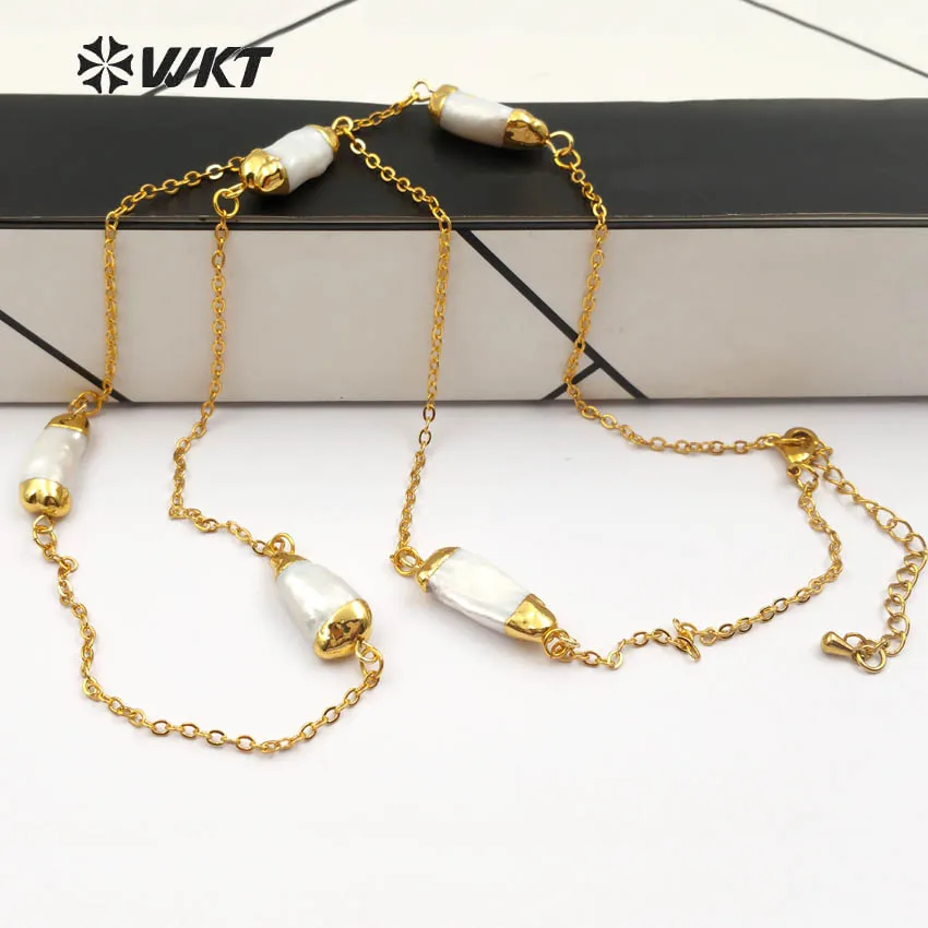 

WT-N1120 Wholesale Custom Fashional design Diy Natural Pearl With 24K Gold Necklace Charming Pearl for girl Birthday Gift