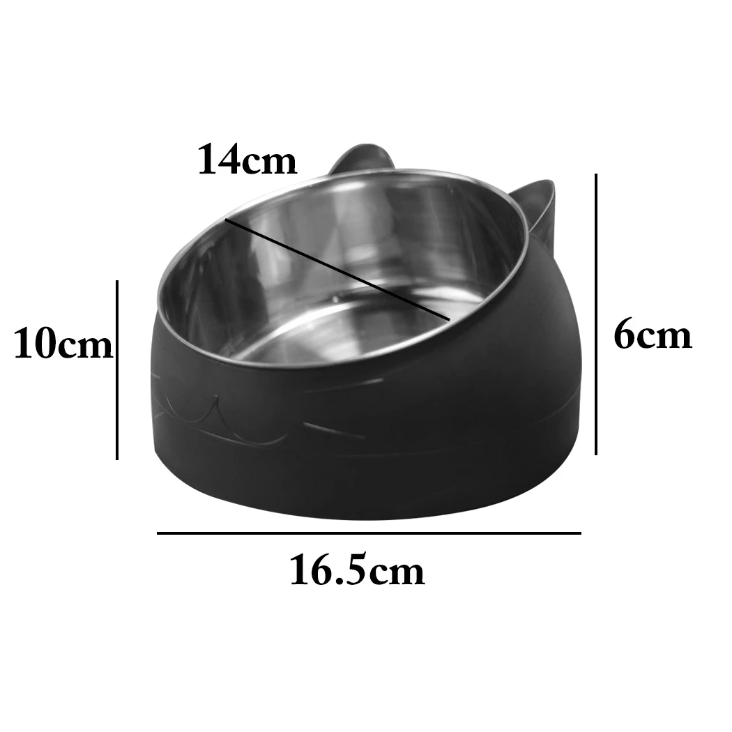 Pet Food Bowl Stainless Steel Oblique Mouth Protection Cervical Cat Bowl Pet Bowl Creative Tilting Neck Protection Non-Slip Bowl