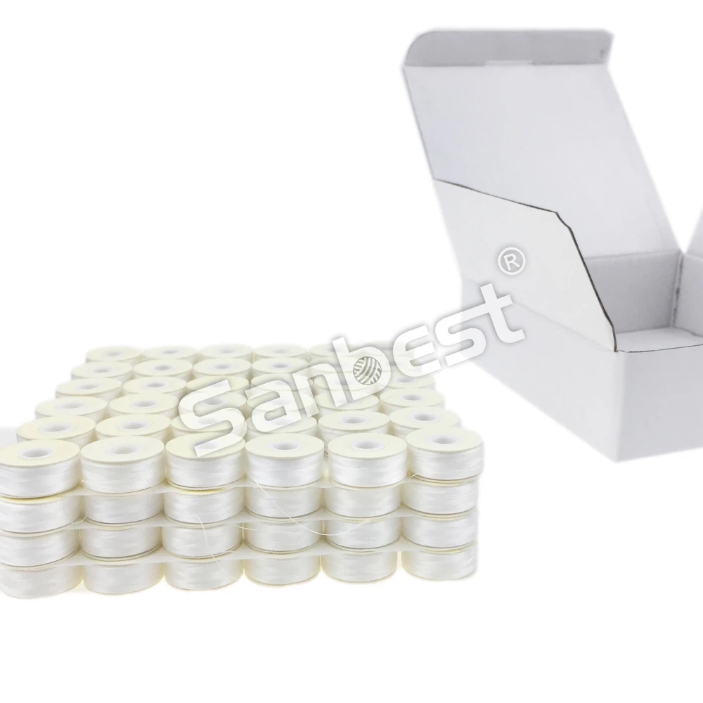 Sanbest Prewound Bobbins Threads 70D/2 High Tenacity Polyester 75D/2 Size L 144pcs/Box White Black Machine Bobbin Thread TH00017