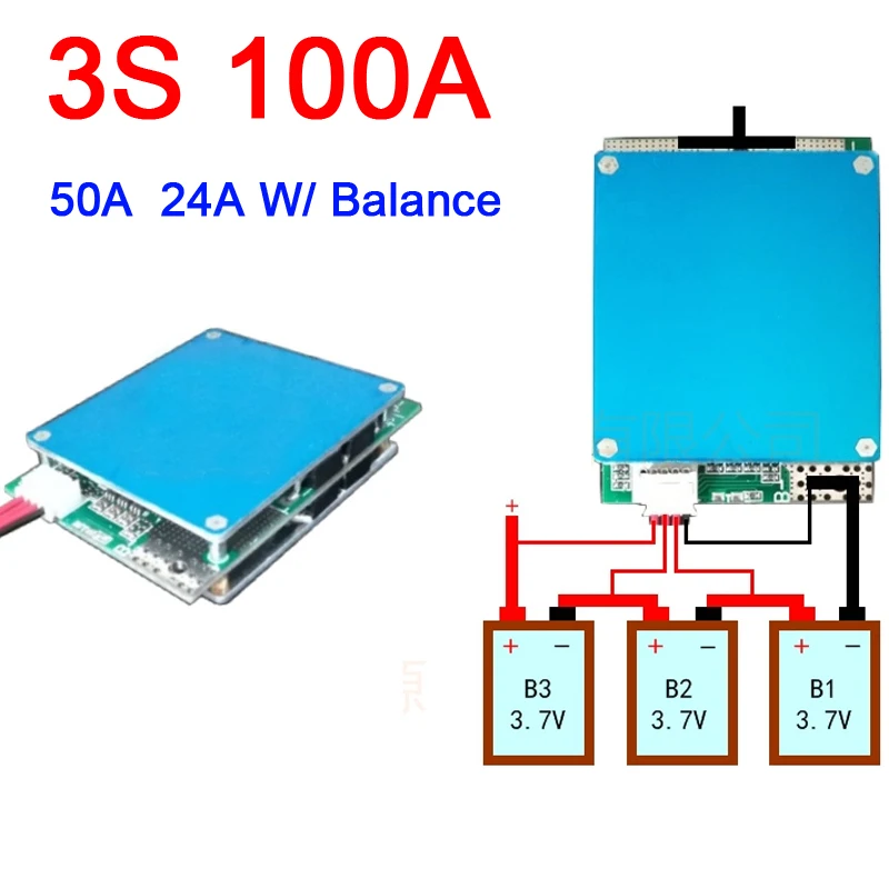 3S 12V 100A 50A 24A w/balans Li-ion Lipo płyta zabezpieczająca baterię litową prąd o dużym napięciu 18650 moduł BMS