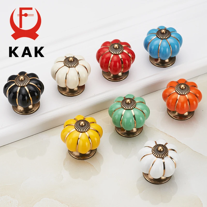 KAK 5pcs/lot Pumpkin Ceramic Handles 40mm Drawer Knobs Cupboard Door Handles Single Hole Cabinet Handles Furniture Handles