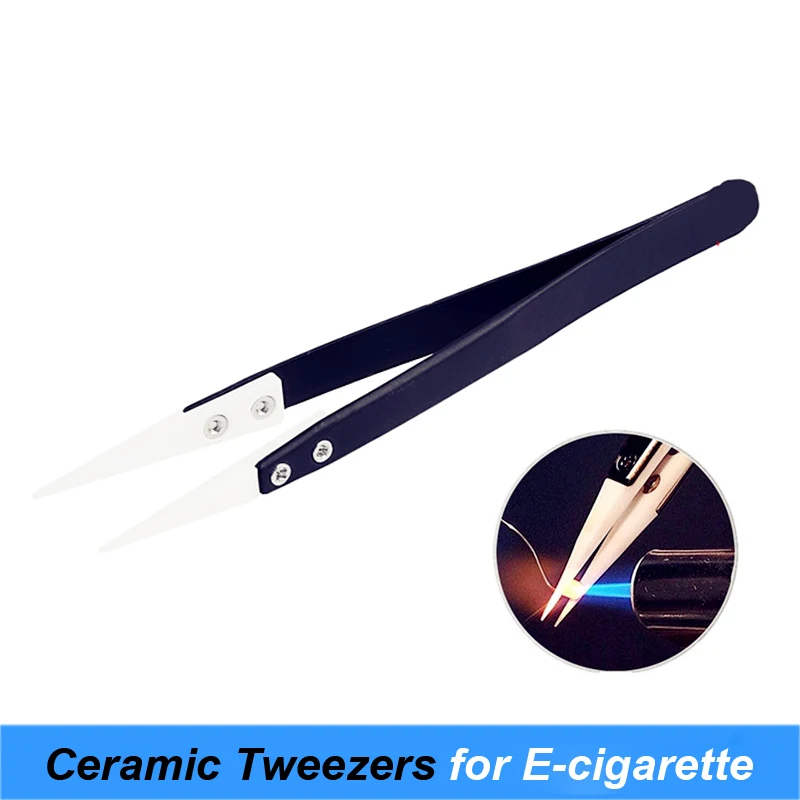 Ceramic Tweezers with Stainless Steel Handle Curved Aimed Tweezers Black Repair Tools for electric cigarette vape j28