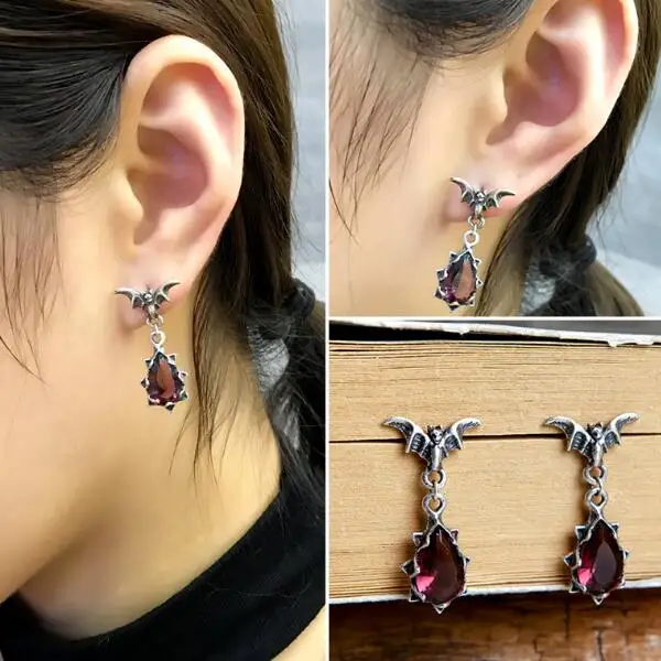 

New Style Gothic Genuine 925 Sterling Silver Bat Drop Earrings Crystal Pendant Earrings For Women Party Charming Earrings