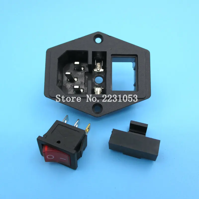 1 Set Red Light Power Rocker Switch Fused Power Socket 10A 250V Fuse Switch Connector Plug AC-01