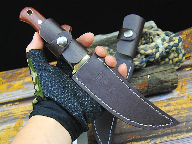 7cr15MOV tactical straight knife north American sharp hunting knife outdoor self-defense knife home slice knife + holster