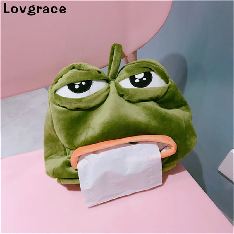 Funny Plush Sad Frog Tissue Box Car Bedroom Dressers Night Stands Paper Tissue Holder Garden Home Decoration Gift Paper Towel