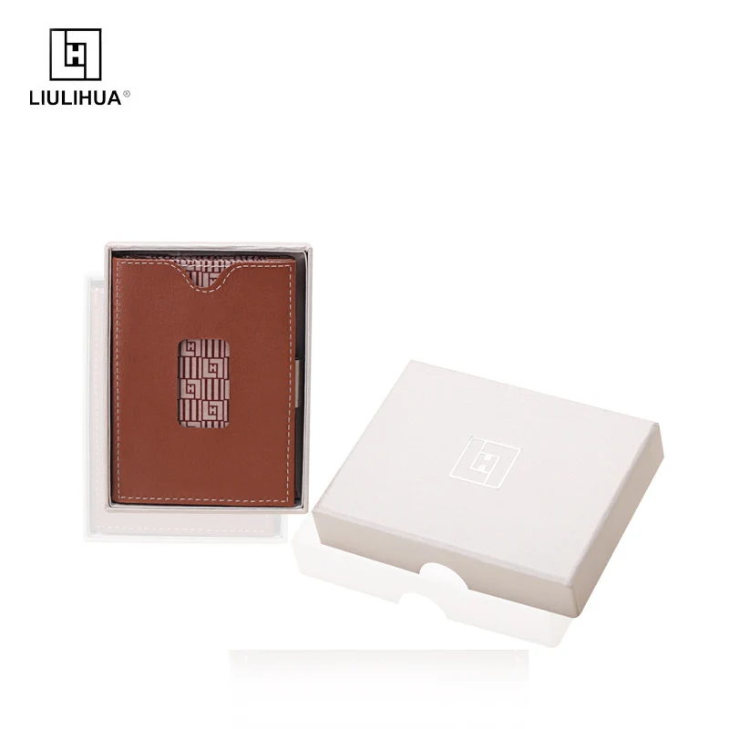 

LIULIHUA Mini Credit Card Holder Originality Three Fold Luxury Purse100% Genuine Leather Wallet with Stainless Steel Buckle