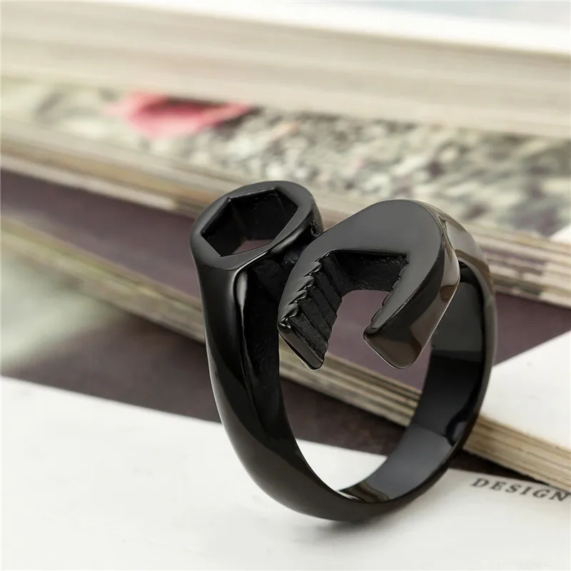 Vintage Men\'s Rings Cool Biker Rings Mechanic Wrench Stainless Steel Punk Rings Silver Color masculino Male Jewelry Dropshipping