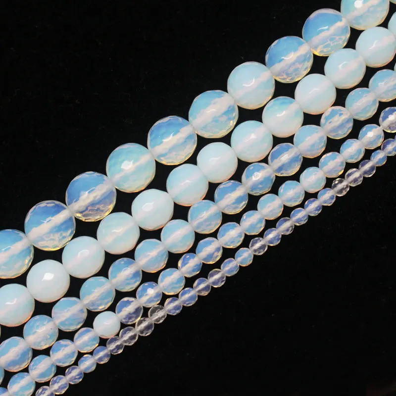 Faceted 4,6,8,10,12mm White Opal Round Beads15