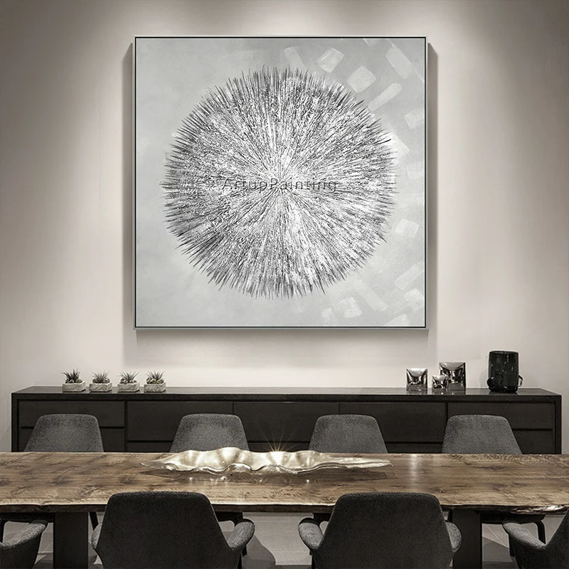 

Silvery Acrylic Canvas Oil Painting Nordic Style Silver Caudro Decoration Modern Abstract Texture Wall Art for Living Room