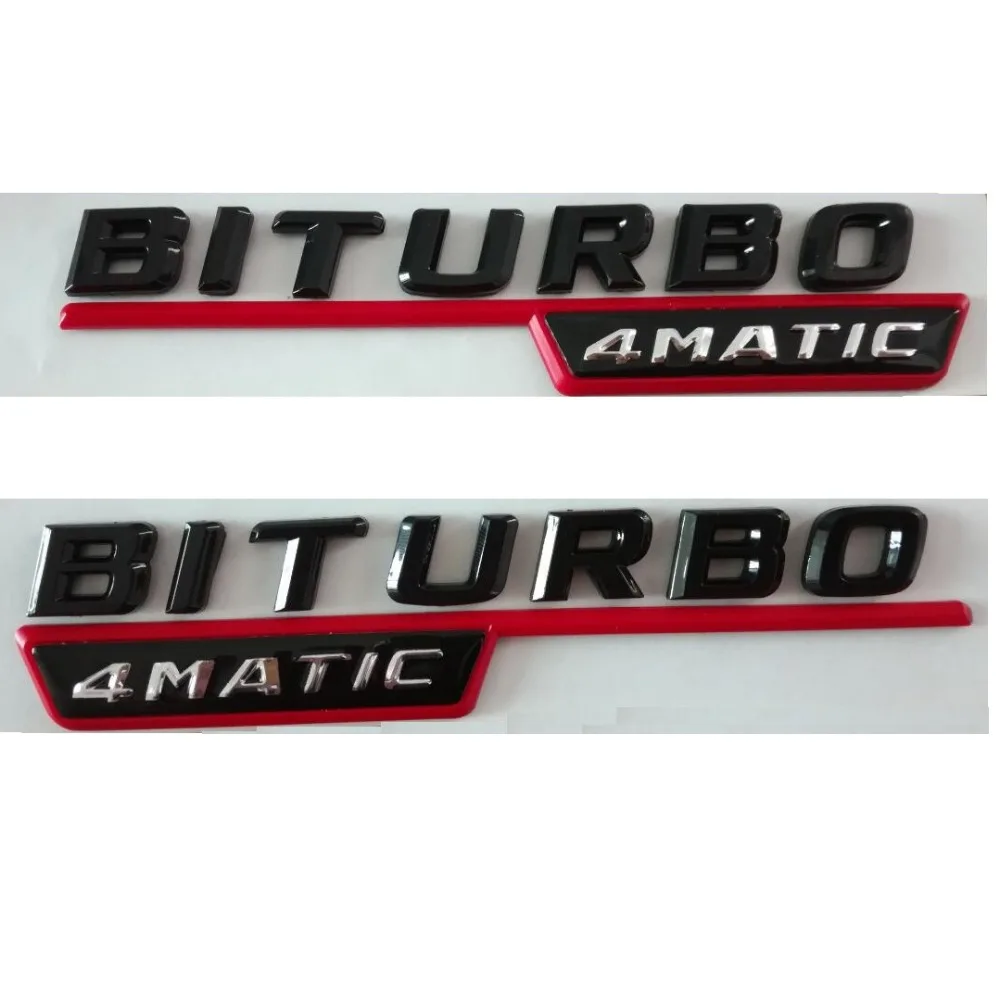 

Gloss Glossy Blacck BITURBO 4MATIC Plastic Car Trunk Fender Sides Letters Badge Emblems Sticker for Mercedes Benz AMG