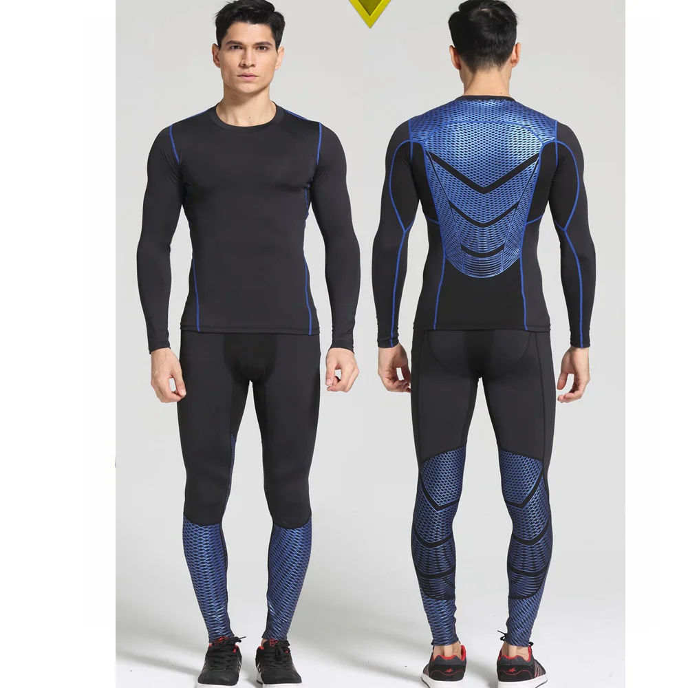 Conjunto elástico de manga larga para hombre, traje deportivo de compresión, ropa de culturismo, MMA, Rashguard, promoción