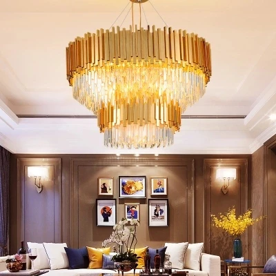 American Modern Crystal Chandelier LED Gold Chandeliers Lighting Fixture Shining Luxury Lamps Hotel Lobby Home Indoor Lighting