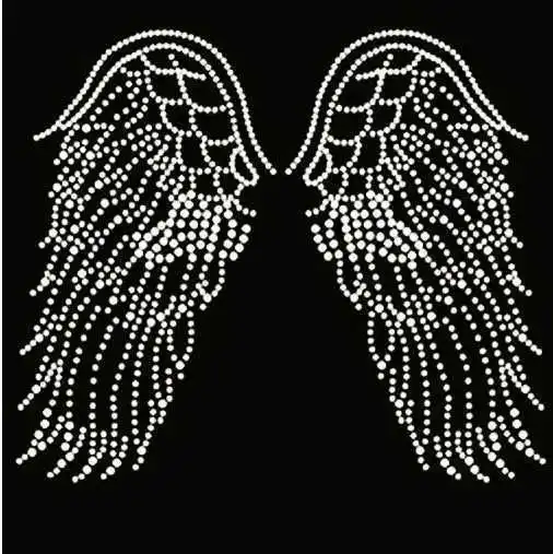 

2pcs/lot angel's wing Iron On Motifs rhinestone iron on transfers designs hot fix patches for shirt