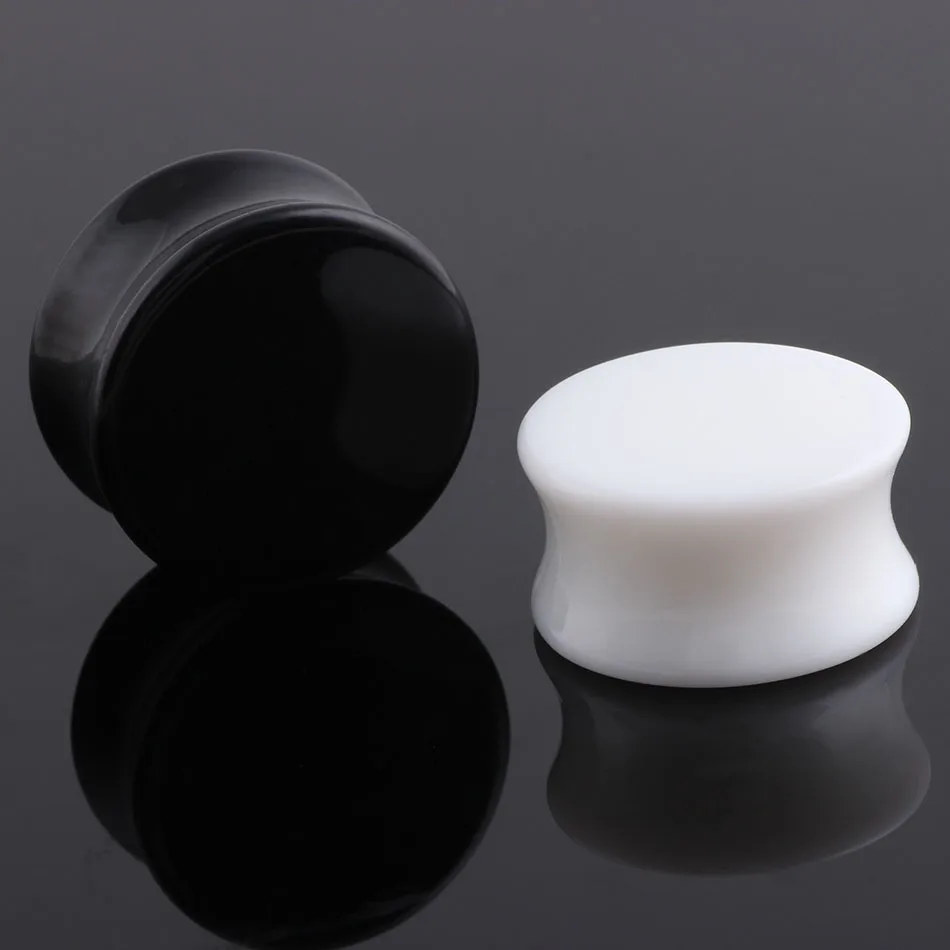 1pair White&black Acrylic Ear Plugs and Tunnels Double Flared Earring Gauges Ear Expanders Helix Piercing Body Jewelry