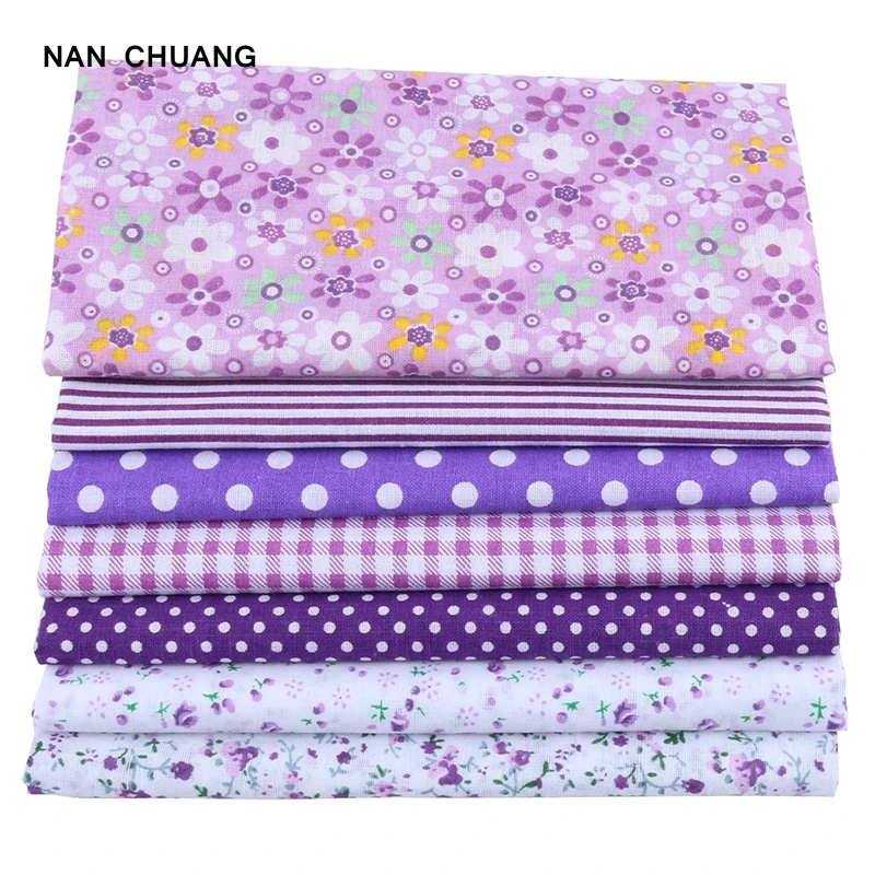 Nanchuang Purple Thin Cotton Fabric Patchwork For Sewing Scrapbook Cloth Tissue For Quilt Needlework Pattern 25x25m 7Pcs/Lot