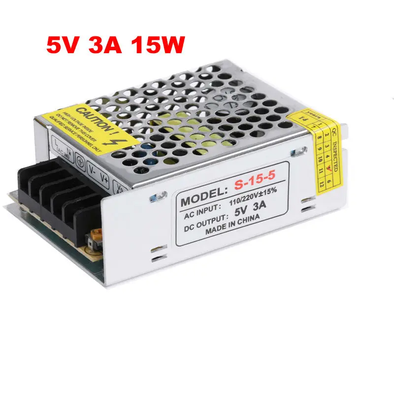 Switching mode ac-dc 5v 3a 15W power supply 5v led driver, DC5V Aluminum AC 110V 220V to 5v lighting transformer for led light