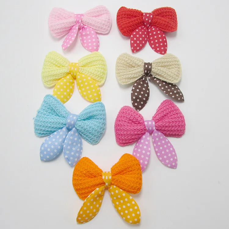 30pcs/lot crochet bowknot padded applique bowknot patches  6.3x4.5cm for clips Mix 7 colors Decorative Patches