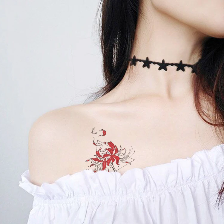 

2021Beauty Flower women Tattoo Sexy Clavicle Temporary Fake Tattoo of Cat Dolphin Dandelion Dreamcatcher Tattoo On Chest