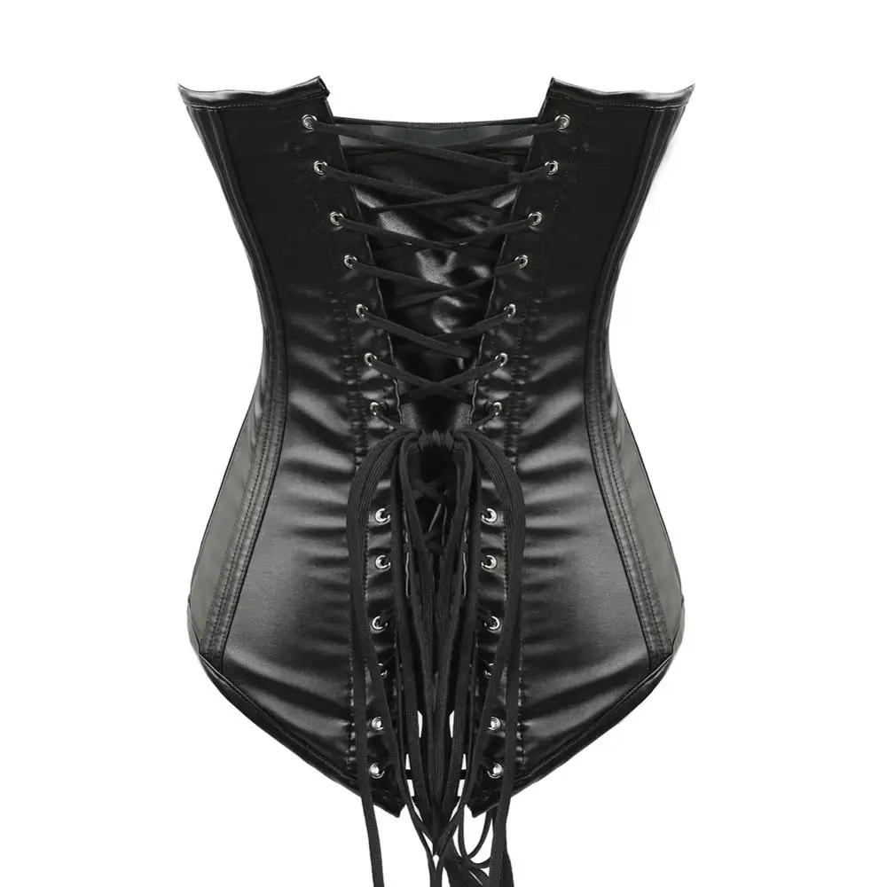 Explosion High Quality PU Leather Corset Ladies Zipper Halter Lace Up Back Body Sculpting Top Steel Bone Palace Overbust Corset