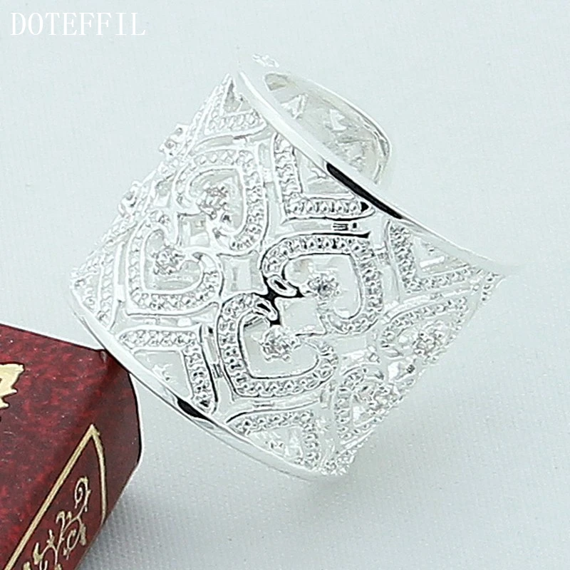 DOTEFFIL 925 Sterling Silver Big Net Weaving Ring For Women Wedding Engagement Party Fashion Charm Jewelry