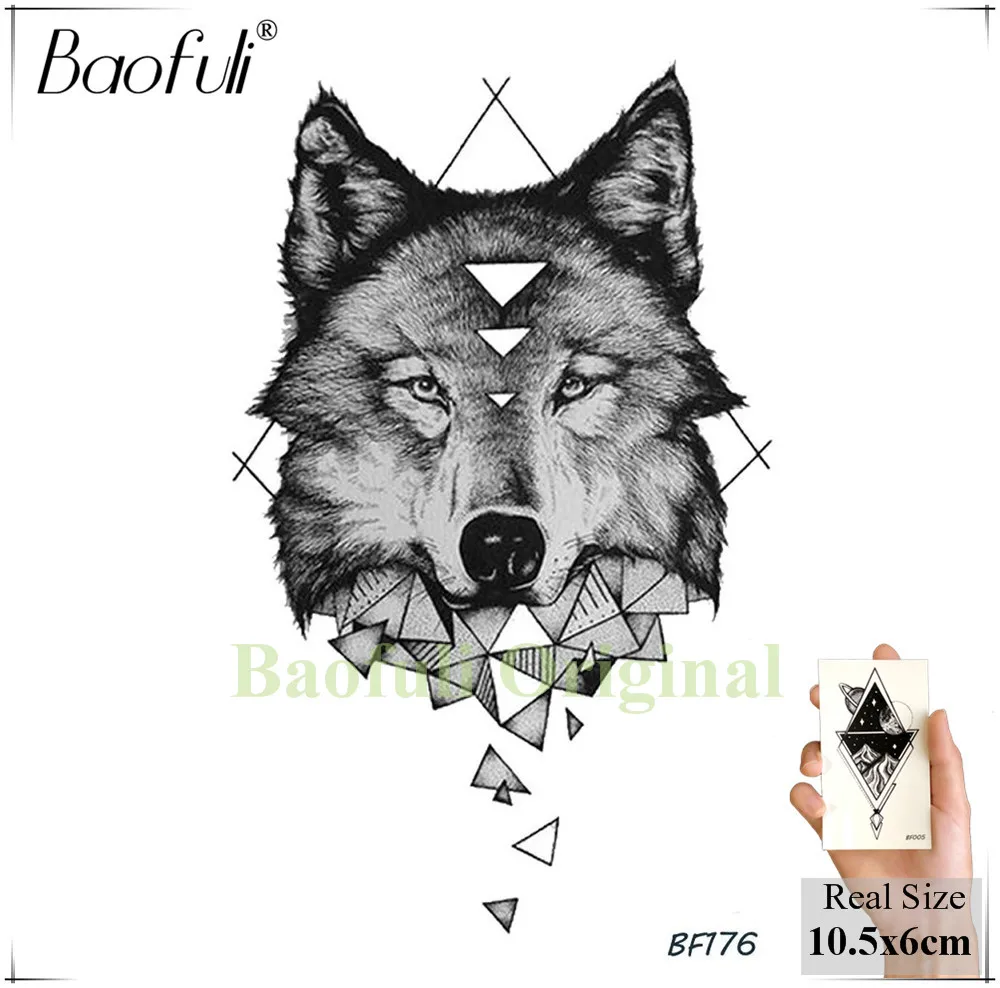 BAOFULI India Geometric Fox Wolf Temporary Tattoo Sticker Fragment Tribal Body Art Arm Fake Tatoo Men Draw Waterproof Tattoos