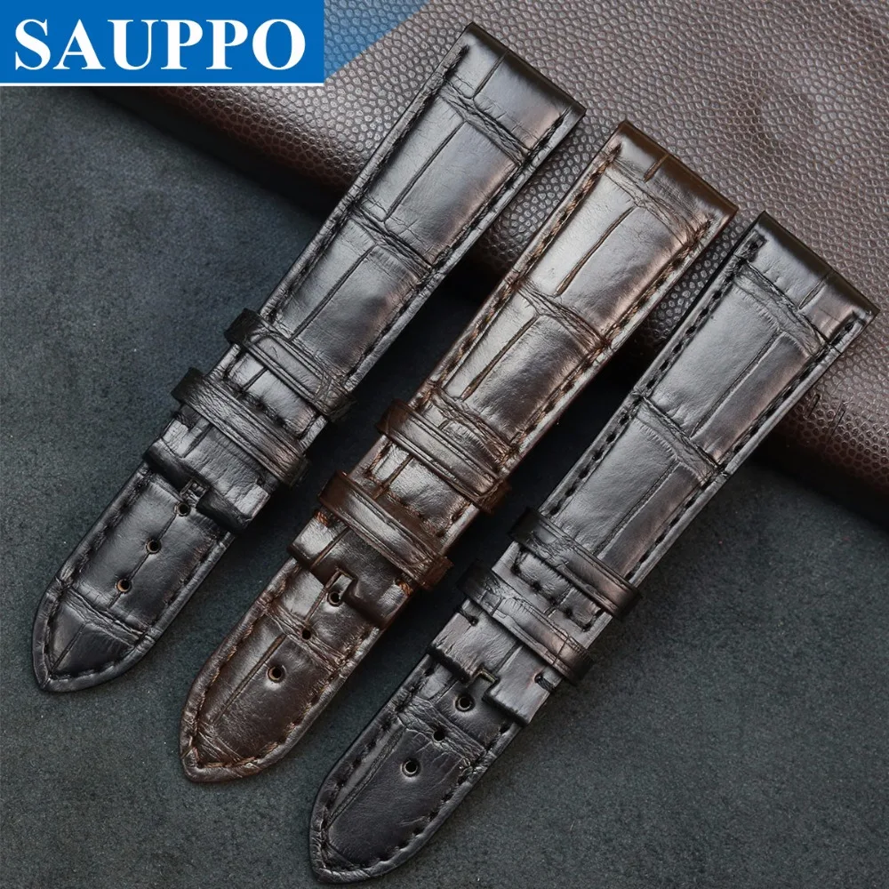 

SAUPPO Black Dark Brown 21mm 22mm Leather Watch Band Crocodile Leather Men Wristwatch Accessories Suitable for Zenith