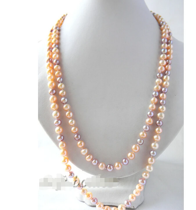 

Free shipping@@@@@ 48''7-8mm Round Pink Lavender Freshwater Peal Necklace