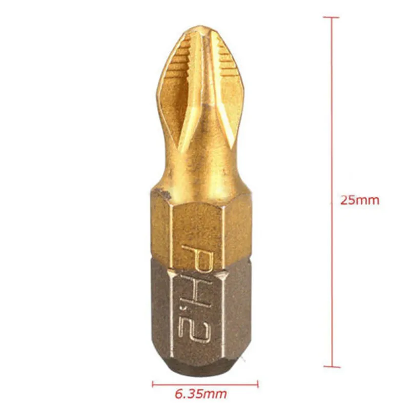 10pcs Mini Titanium Coated Cross Twist 1/4 Philllips Screwdriver Bits 25mm Hex Shank Torque PH2 Magnetic Screwdriver Bits Set