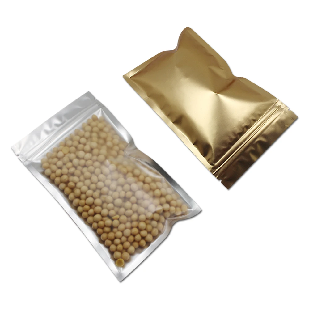 

New Style DHL 700Pcs Golden Aluminium Foil Ziplock Bag Reclosable Mylar Foil Platic Packaging Bag Zipper Self-Sealed Food/Tea