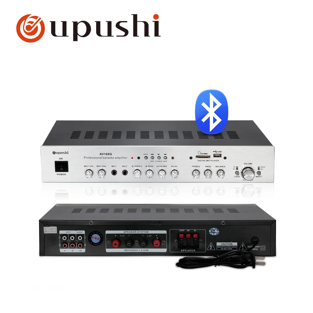 Oupushi 5 channel karaoke amplifier 160W bluetooth karaoke mixer amplifier professional home theatre system with USB SD card