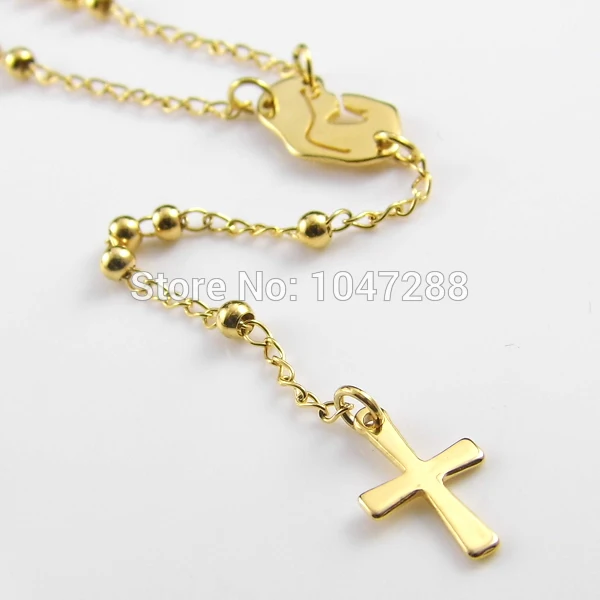 Fashion Women Jewelry Rosary Necklaces Pendants Titanium Steel Fine Jewelry Lobster Clasp Gold Cross Necklace