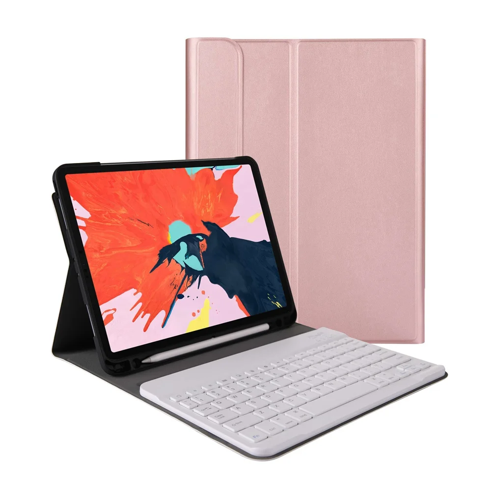 

For iPad Pro 11 2 in 1 Removable Bluetooth Russian/Hebrew/Spanish Keyboard+Slim Stand PU Leather Case Cover Build-in Pencil Slot