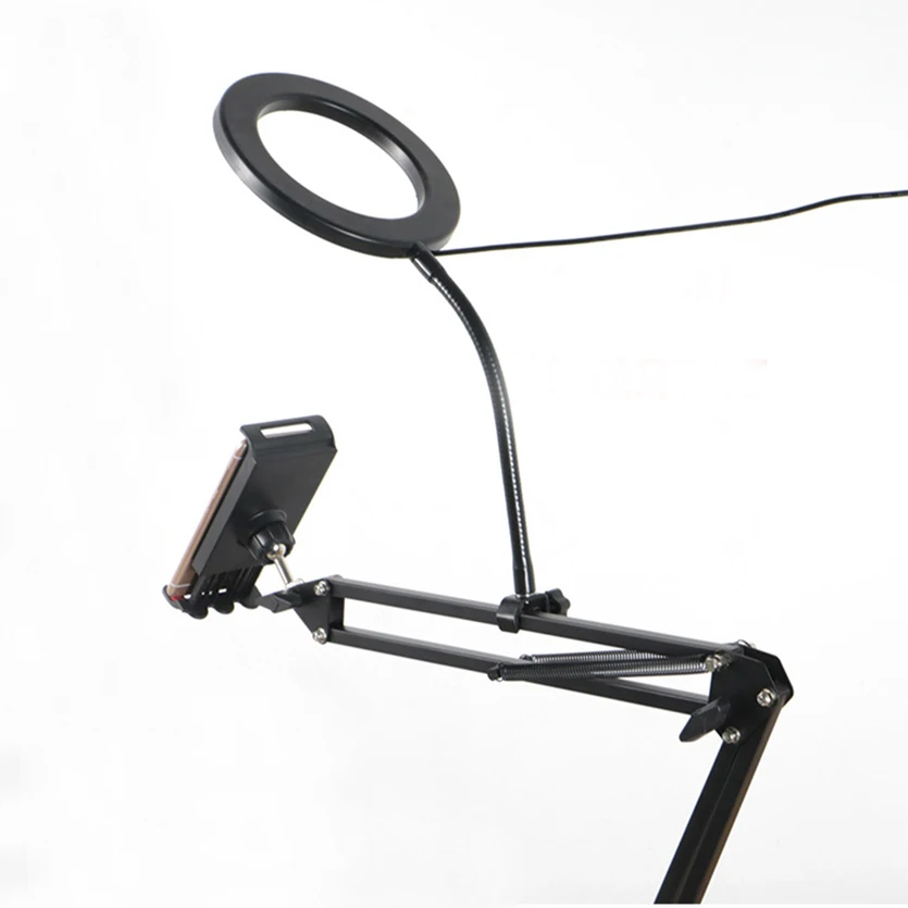 Nuovo Tavolo Espositori e Alzate Supporto con la Clip per Telefoni cellulari e Smartphone iPad Tablet Staffa di Montaggio con Ring Flash LED Luce per Video Blogger