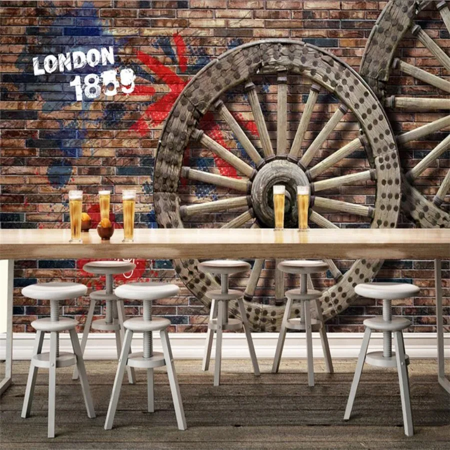 Custom 3d wallpaper papel de parede papier peint mural ancient wheel retro restaurant TV background wall painting 3d wallpaper