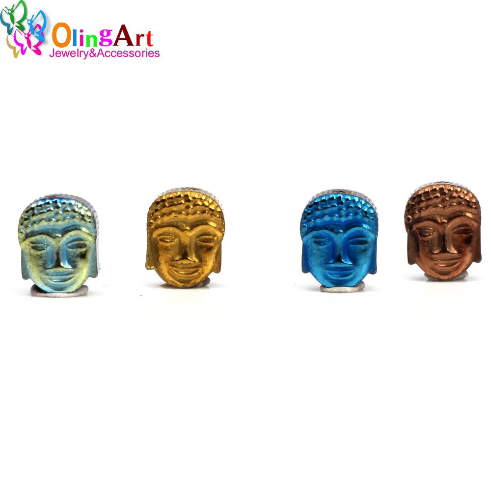 OlingArt 8MM 24pcs Natural Stone Black Hematite Beads Metal plating color Buddha head DIY necklace Bracelet jewelry making