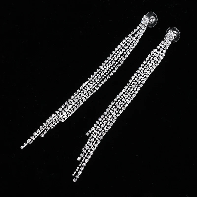 BLIJERY-Boucles d'oreilles à pampilles longues en cristal biscuits pour femmes, document argenté, patients recrutés, boucles d'oreilles pendantes, bijoux de mariage, nouveau