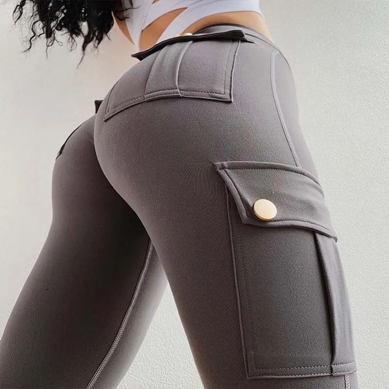 SALSPOR Women Military Style Sport Leggings Gym Slim Fit Pocket Sweatpants Outdoor Running Fitness Pants High Waist Yoga Pants