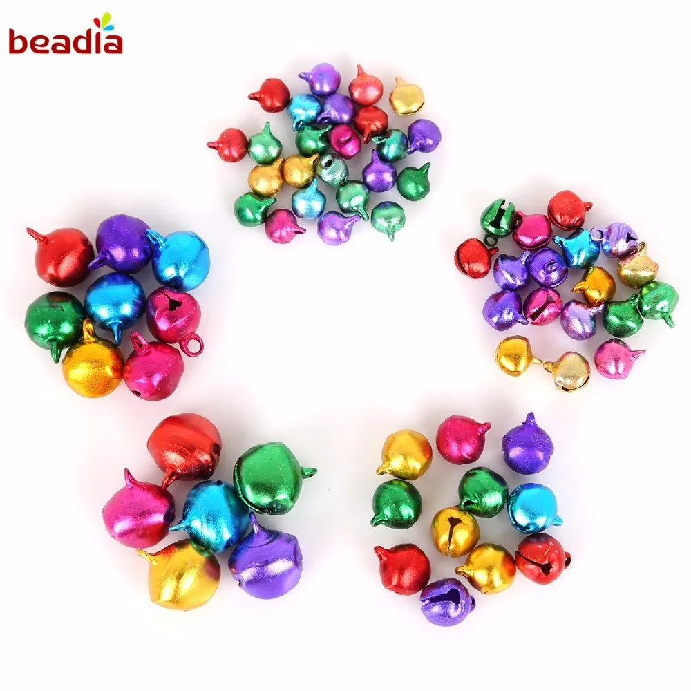 Multi Option 6/8/10/12/14mm 30-200pcs/bag Random Mixed Color Aluminum Jingle Bell For Christmas Decoration Charms Metal Pendant