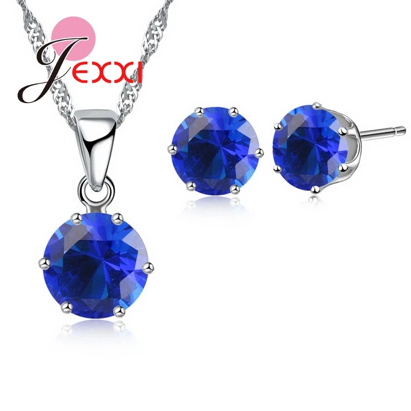 High Quality Women Fashion Romantic Necklace Suits 925 Sterling Silver Jewelry Sets Wedding Girls Ball Pendants Earrings