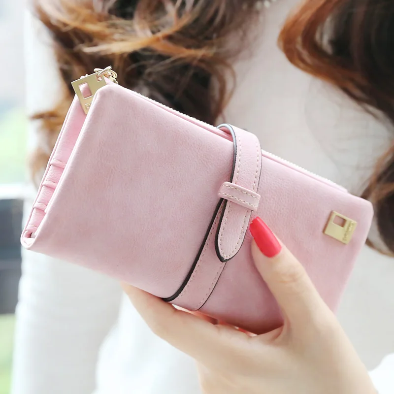 Drawstring Nubuck Leather Zipper Women Wallet Large Capacity Long Designer Female Purse Lady Big Card Holder Phone Money Bag