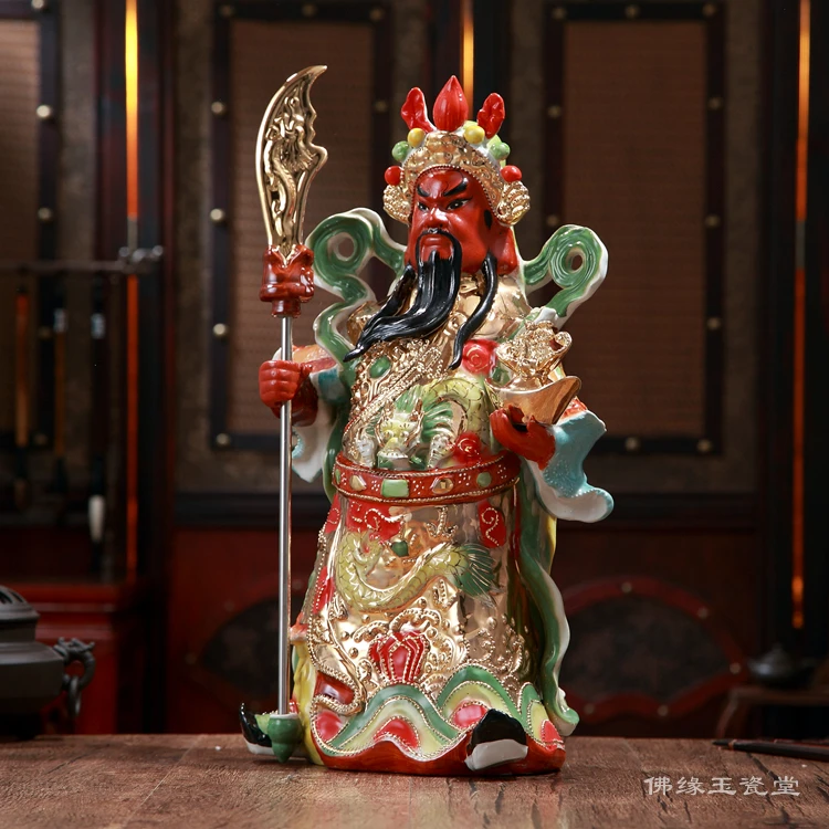 Estatua de Buda de cerámica genuina, adorno de negocios de La Fortuna, decoración de Guangong Fengshui, dios de la riqueza, Guan GONGO, estatuilla de 30cm