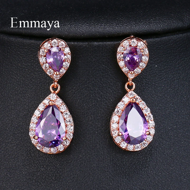 EMMAYA Rose Gold color Vintage Allure Purple CZ  Earrings Women Wedding Jewelry Femme Brincos Gift