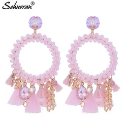 Sehuoran Tassel Earrings For Woman Crystal Faceted Beads Handmade Big Earrings Boho Woman Earrings Statement Earrings Oorbellen