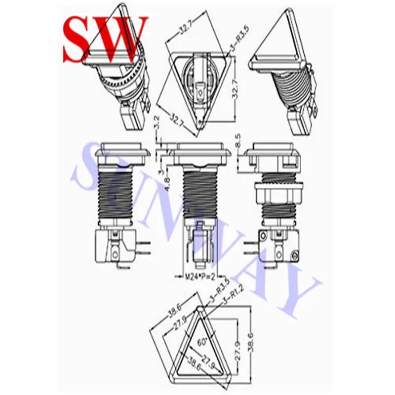 5 สีปุ่มอาเขต 12 โวลต์สามเหลี่ยม LED อาเขตกดปุ่ม microswitch วงกลมสีดำสว่าง