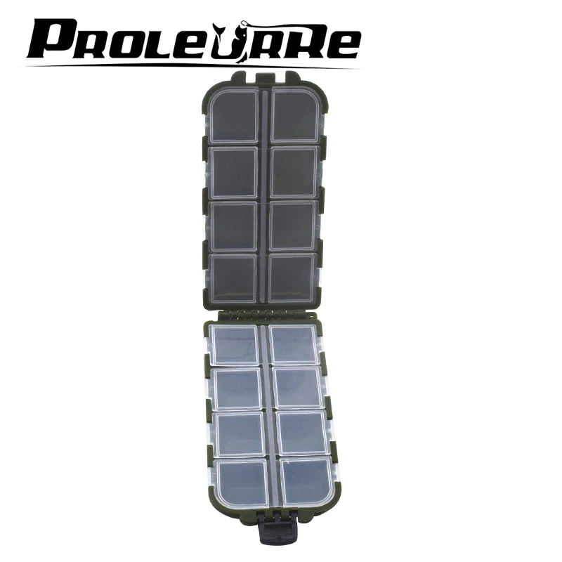 Proleurre Fishing Tackle Army Green Plastic Box 16 Compartments Storage Case Outdoor Fishing Swivels Lure Bait Storing Tool